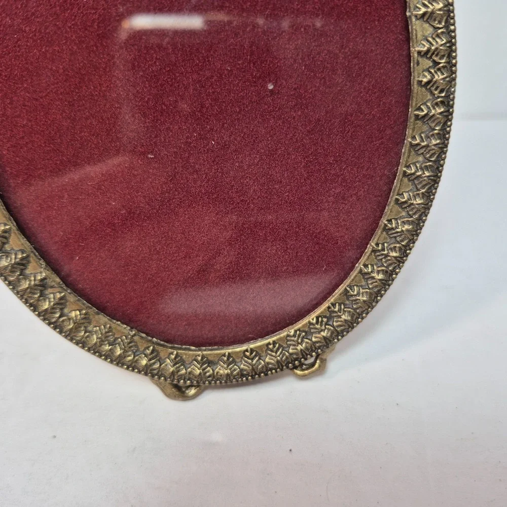 Vintage Italian Brass Oval Picture Frame Ribbon Bow Made in Italy 3.75